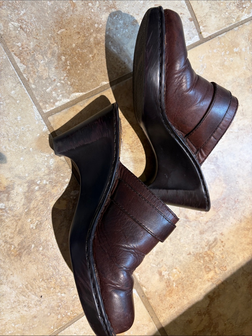 Born Dark Brown Leather Buckle Mule Heels - Picture 4 of 7
